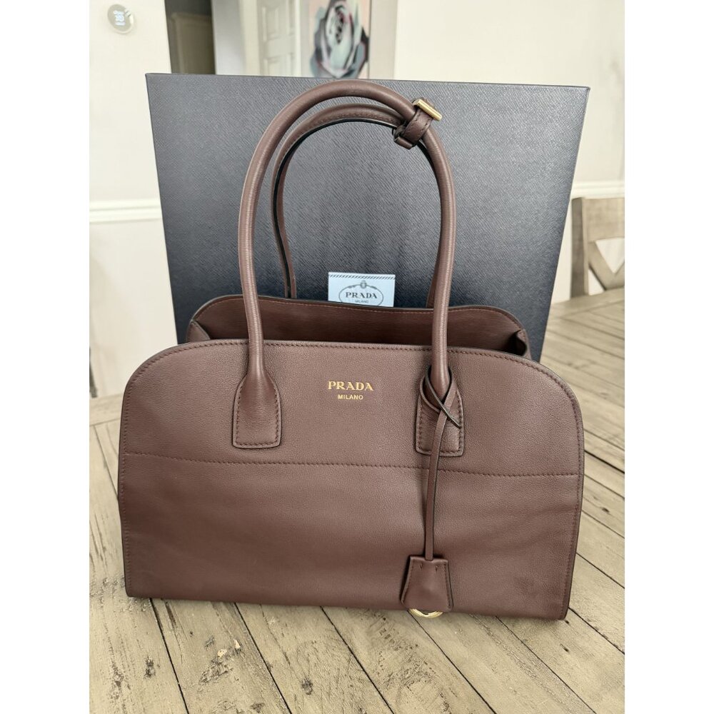 PRADA Large leather tote bag Briarwood Chocolate Brown Leather - Picture 8 of 16